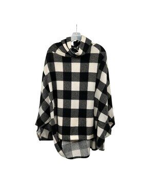 Lime N Chili Check Poncho Sweater Dolman Sleeves Black/Cream Pockets Large